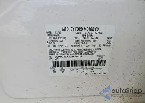 2018 Lincoln Mkx Reserve z USA, uszkodzony, nr VIN 2LMPJ8LR1JBL20433